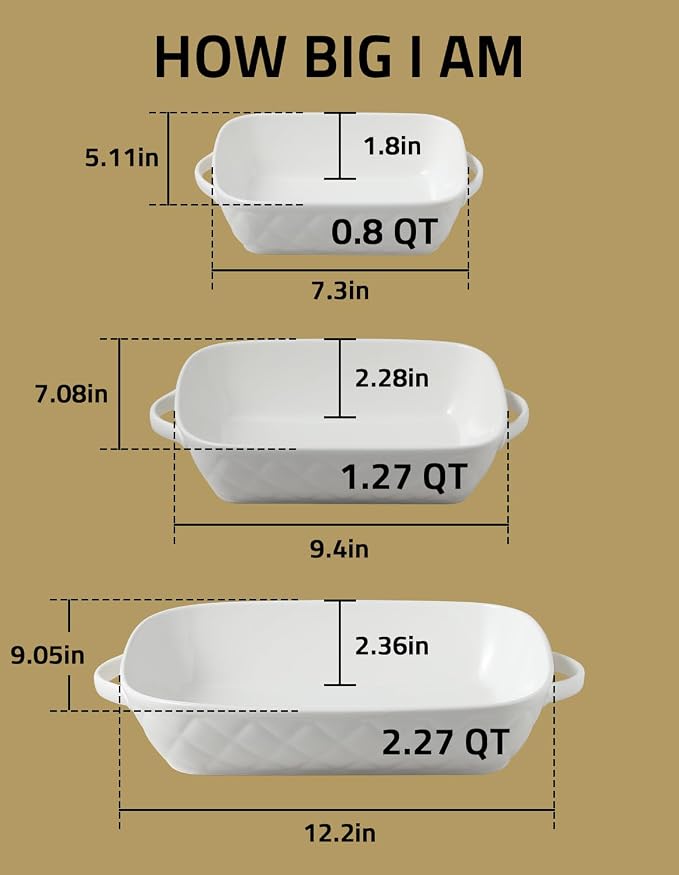 Sweejar Casserole Dishes for Oven, Baking Dish Set of 3, Ceramic Bakeware Set - Image 3