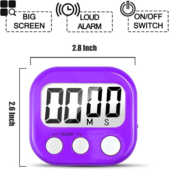 2 Pack Digital Kitchen Timer for Cooking Big Digits Loud Alarm Magnetic Backing - Image 6