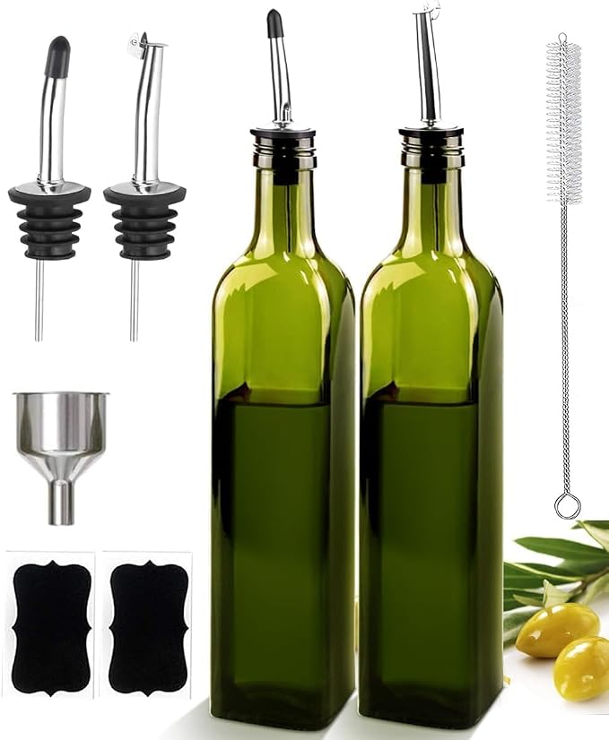 Glass Olive Oil Dispenser and Vinegar Dispenser Set by Leaflai