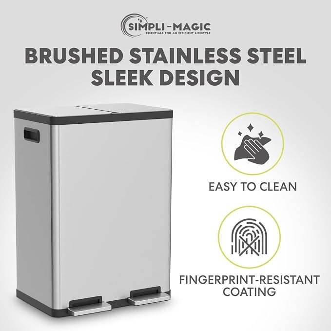 Simpli-Magic 16 Gallon Dual Compartment Step Trash Can – Kitchen Garbage Can - Image 8