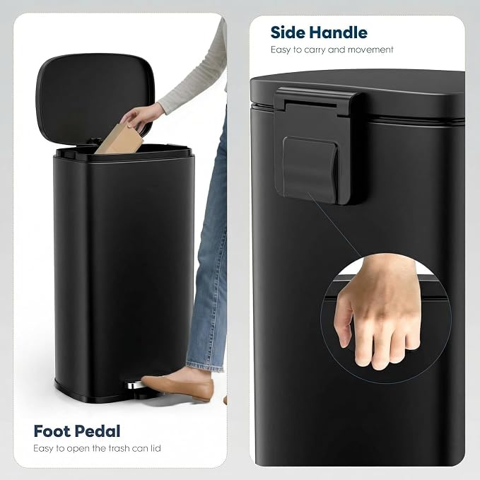 8 Gal Kitchen Trash Can, 30L Recycling or Garbage Bin, Brushed Stainless Steel - Image 5
