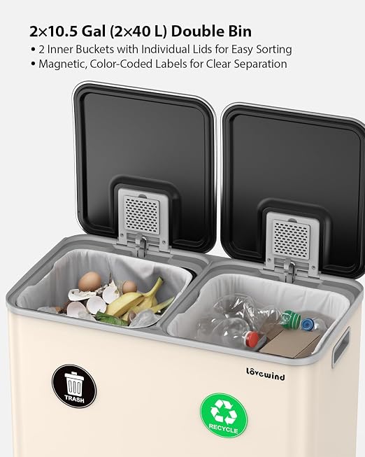 Lovewind Trash Can, 2 x 10.5 Gallon Garbage Can - Image 3