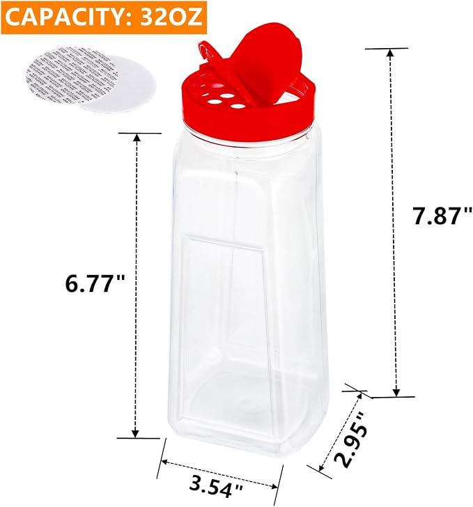 Yopay 8 Pack Large Spice Jar, 32oz Seasoning Shaker, Plastic Spice Container - Image 2