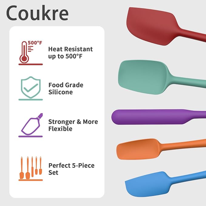 Coukre Silicone Spatula Set of 5, High Heat Resistant, Food Grade Silicone - Image 3