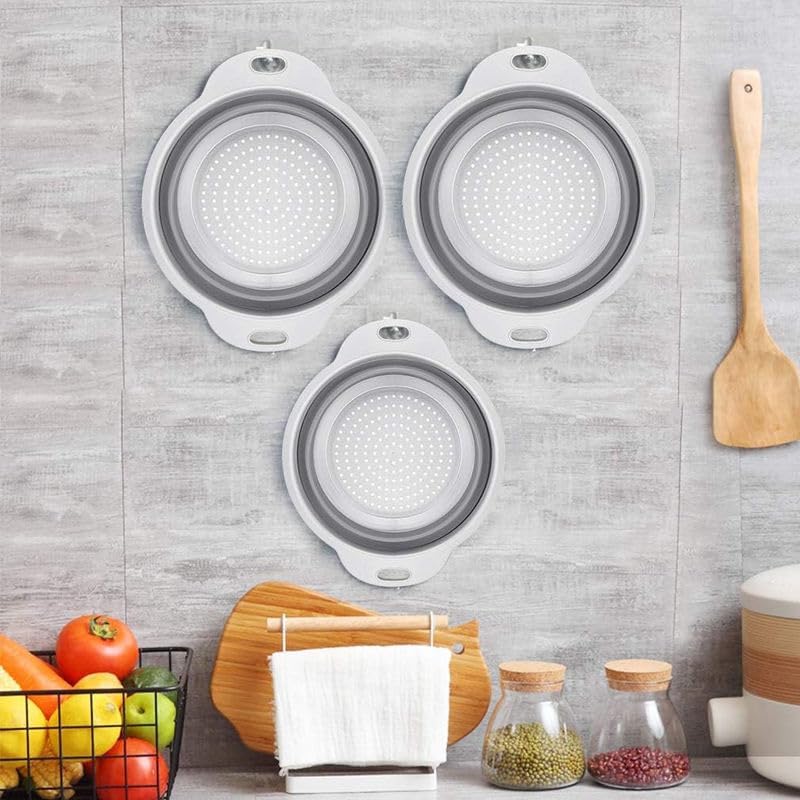Collapsible Colander Set of 3 Round Silicone Kitchen Strainer Set