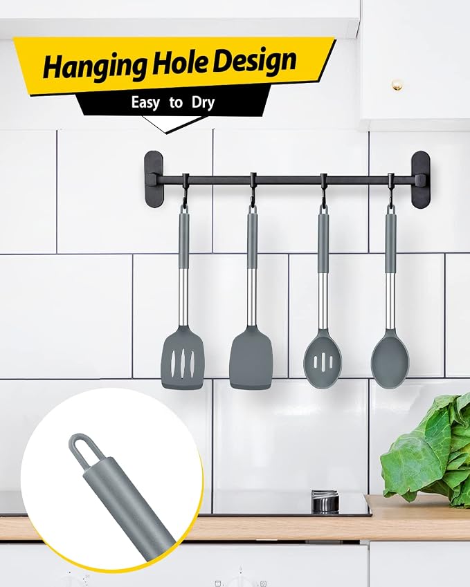 Pack of 4 Silicone Cooking Utensils Set, Non Stick Large Solid Spatulas - Image 6