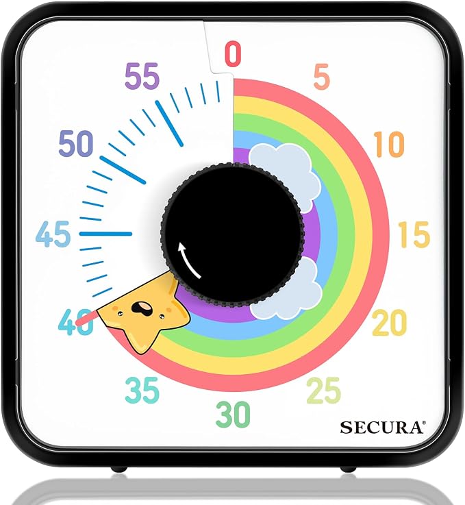 Secura 60-Minute Visual Timer, 7.5 Inch Magnetic Rainbow Countdown Timer by Secura