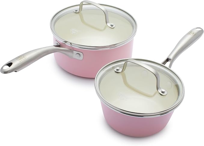 GreenLife Artisan Healthy Ceramic Nonstick, 1QT and 2QT Saucepan Pot Set by GreenLife