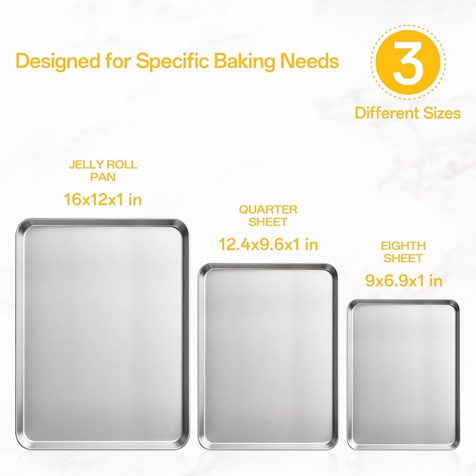 Ohtomber Stainless Steel Baking Sheet Pan Set, 3 Pack Cookie Sheets - Image 2