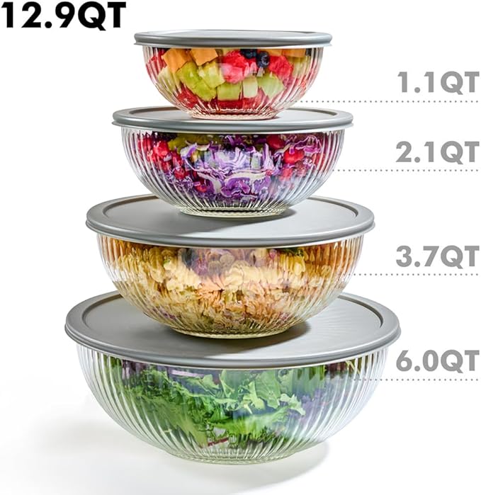 8pc Ribbed Glass Mixing Bowls - Image 4