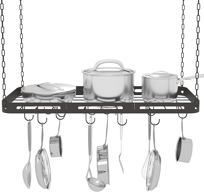 33” Pots and Pans Hanging Rack, Heavy-duty Metal Square Kitchen Ceiling Pot Rack by TICKCACY-EnrichYourLife