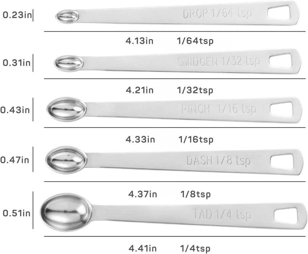 2 Pack Teaspoon Measuring Spoons, 1/4 tsp, 1/8 tsp, 1/16 tsp, 1/32
