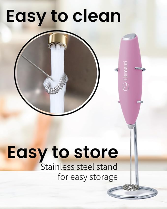 Elementi Electric Pink Milk Frother Handheld - Image 6