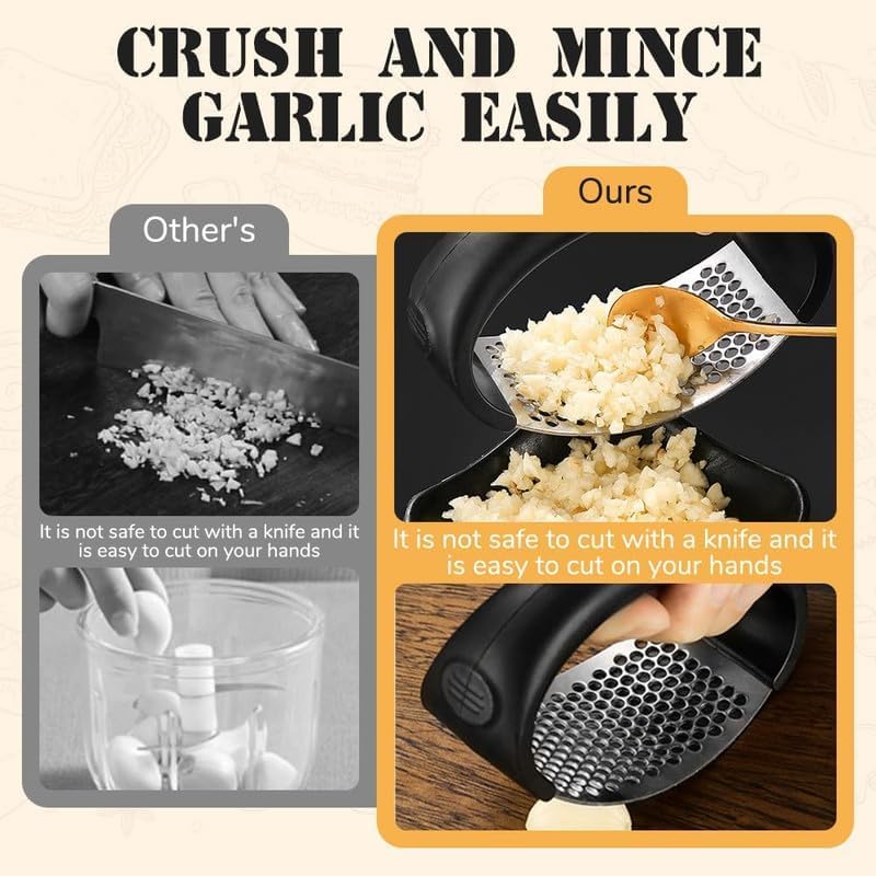 Garlic Press Rocker, Stainless Steel, Black
