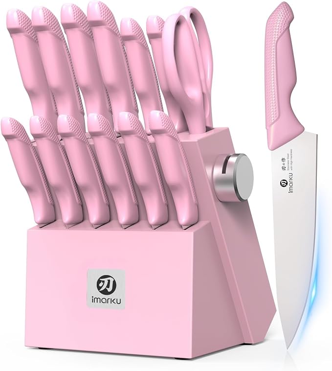 imarku Knife Set with Block, Sharp Knife Set with Built-in Sharpener, Japanese by imarku