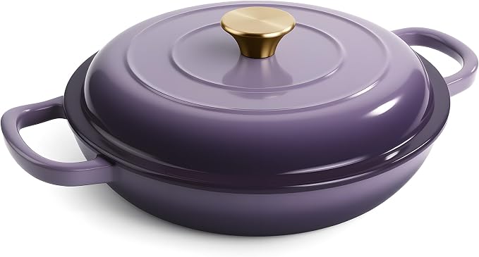 Vintage Style 3 Quart Enameled Cast Iron Braiser, Non Stick Enameled Cast Iron by Unknown