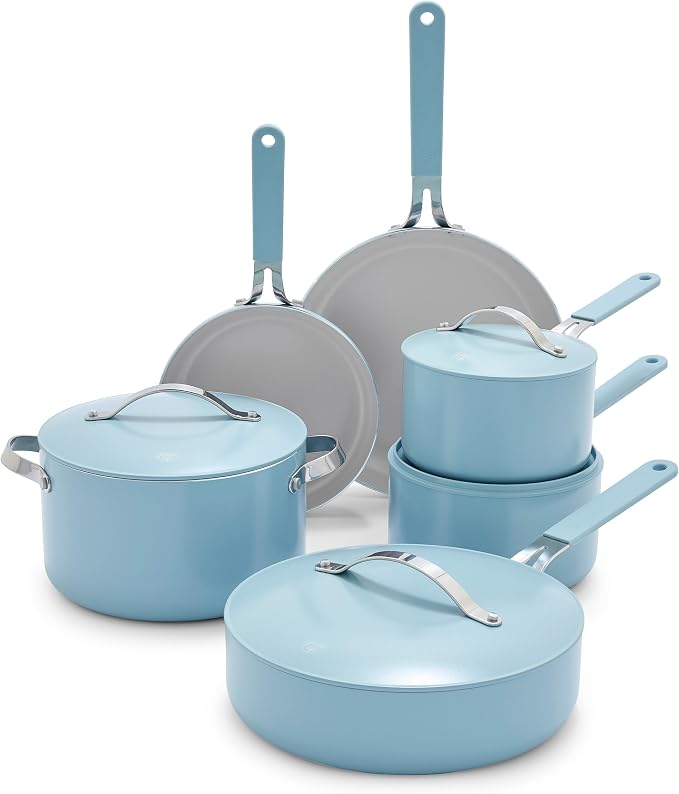GreenLife 10-Piece Nonstick Ceramic Cookware Set, Lightweight Healthy PFAS-Free by GreenLife