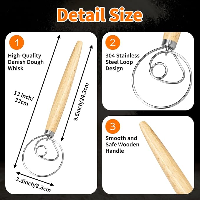 Polly Online Dough Whisk, Wooden Handle Danish Sourdough Whisk - Image 5