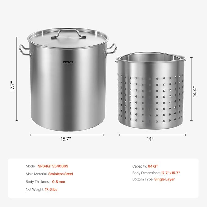 VEVOR Stainless Steel Stockpot, 64 Quart Large Cooking Pots, Cookware Sauce Pot - Image 7