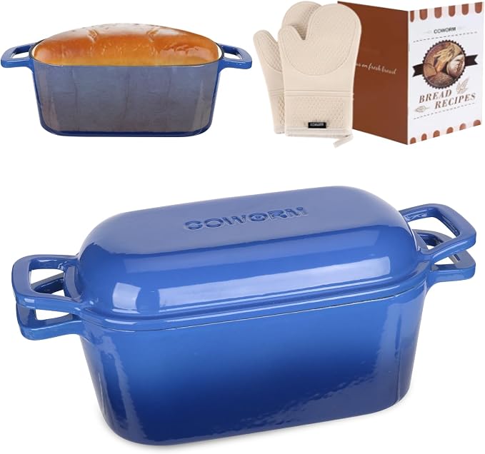 Enameled Dutch Oven for Sourdough Bread Baking, 3.6QT Oval Cast Iron Bread Pan by COWORM
