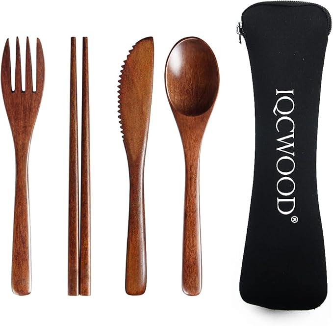 Portable Wooden Cutlery Set for Travel and Camping by IQCWOOD