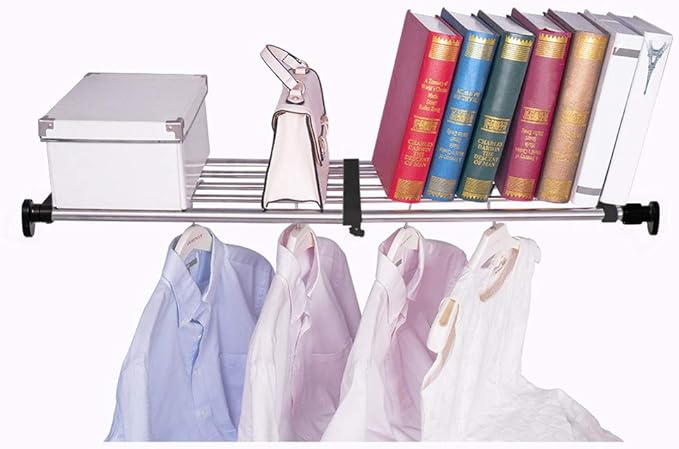 Hershii Expandable Closet Tension Shelf Rod Adjustable Metal Storage Rack by FineLivingStartingwithaHome