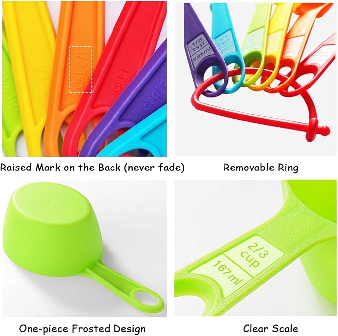 12 Piece Measuring Cups and Spoons Set, Colored Kitchen Measure Tools, Durable - Image 6