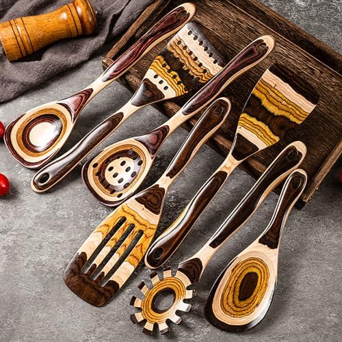 Gudamaye 7-Piece Brown Pakkawood Utensil Set