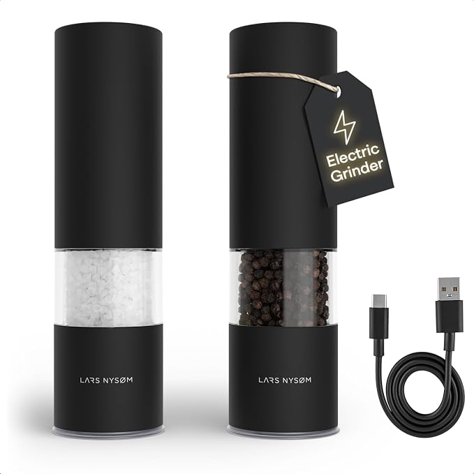 LARS NYSØM Electric Salt and Pepper Grinder Set I Automatic Salt and Pepper by LN