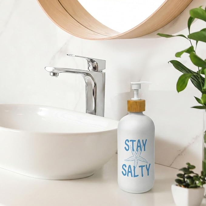 Blue Coastal Starfish Soap Dispenser, Beach Summer Glass Dish Soap Dispenser - Image 2