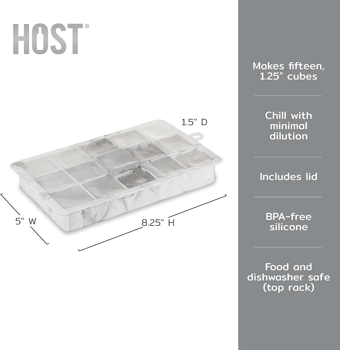 Host Ice Cube Tray with Lid, Makes 15 1.25" Cubes, Durable Silicone Trays - Image 3
