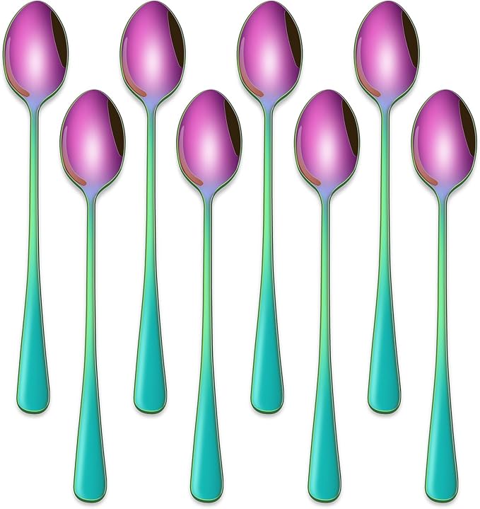 7.5 Inches Rainbow Stainless Steel Ice Tea Spoon, Colorful Cocktail Mixing Spoon by DEHOVKitchen