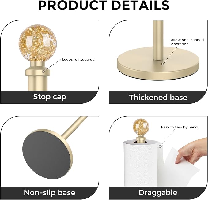 Gold Paper Towel Holder Countertop, Unique Gold Ball Decor, Brass Paper Towel - Image 7