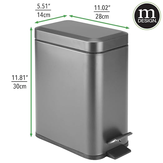 mDesign Small Modern 1.3 Gallon Rectangle Metal Lidded Step Trash Can, Compact - Image 4