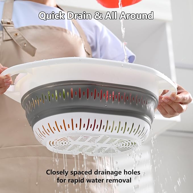2-Pack Collapsible Silicone Colander Strainer, Foldable Kitchen Sink Basket - Image 3