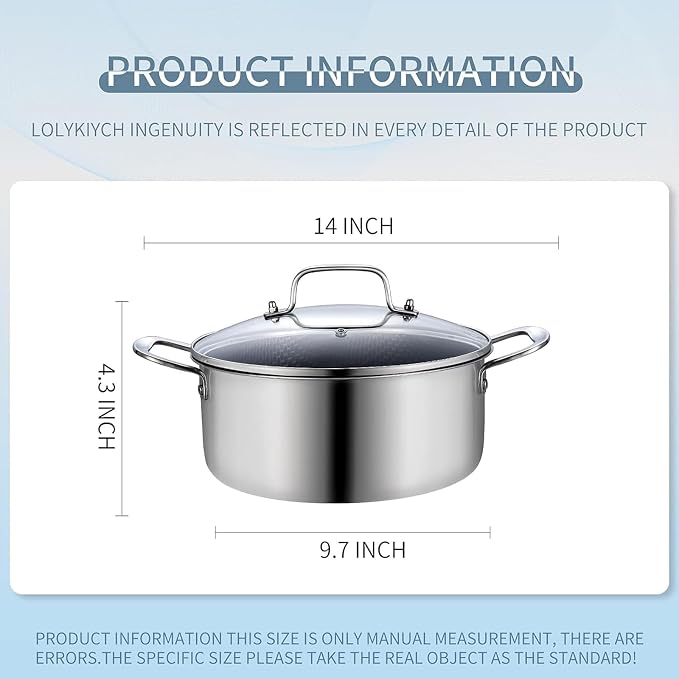 LOLYKITCH 5 QT Tri-Ply Hybrid Stainless Steel Non Stick Stock Pot - Image 6