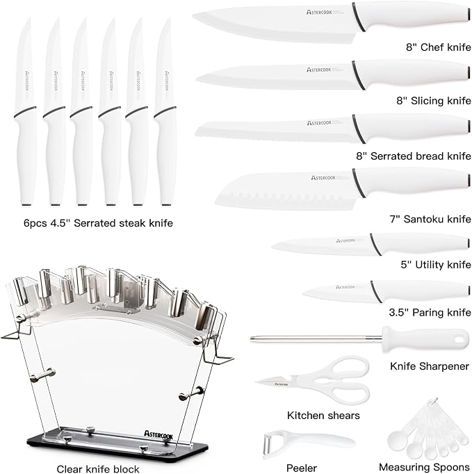 Astercook Knife Set with Block and Sharpener, 22 Piece Kitchen Knife Set - Image 9