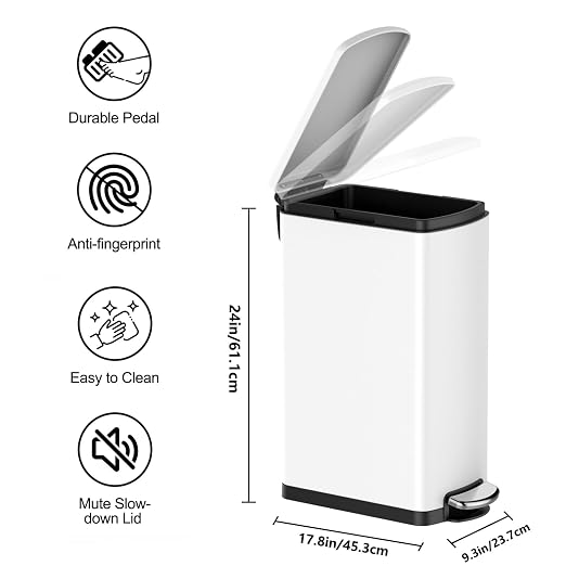 Garvee Slim Kitchen Trash Can 8 Gal, Skinny Stainless Steel Garbage Can - Image 2