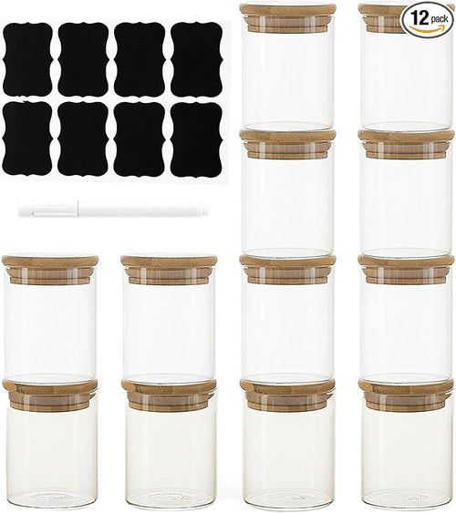 12 Packs Round Spice Jars with Label, 8oz Stackable Airtight Food Storage by Unknown