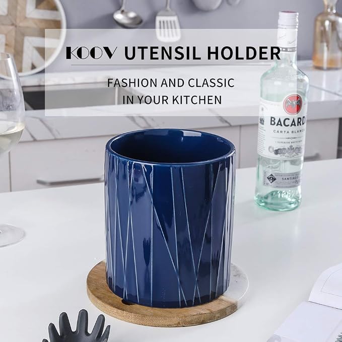 KOOV Kitchen Utensil Holder, Large Ceramic Utensil Crock, Deep and Stable - Image 2