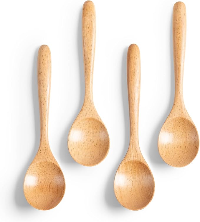 4 PCS Wooden Spoons for Honey, 6.7 inch Small Wooden Spoons by HEFILD