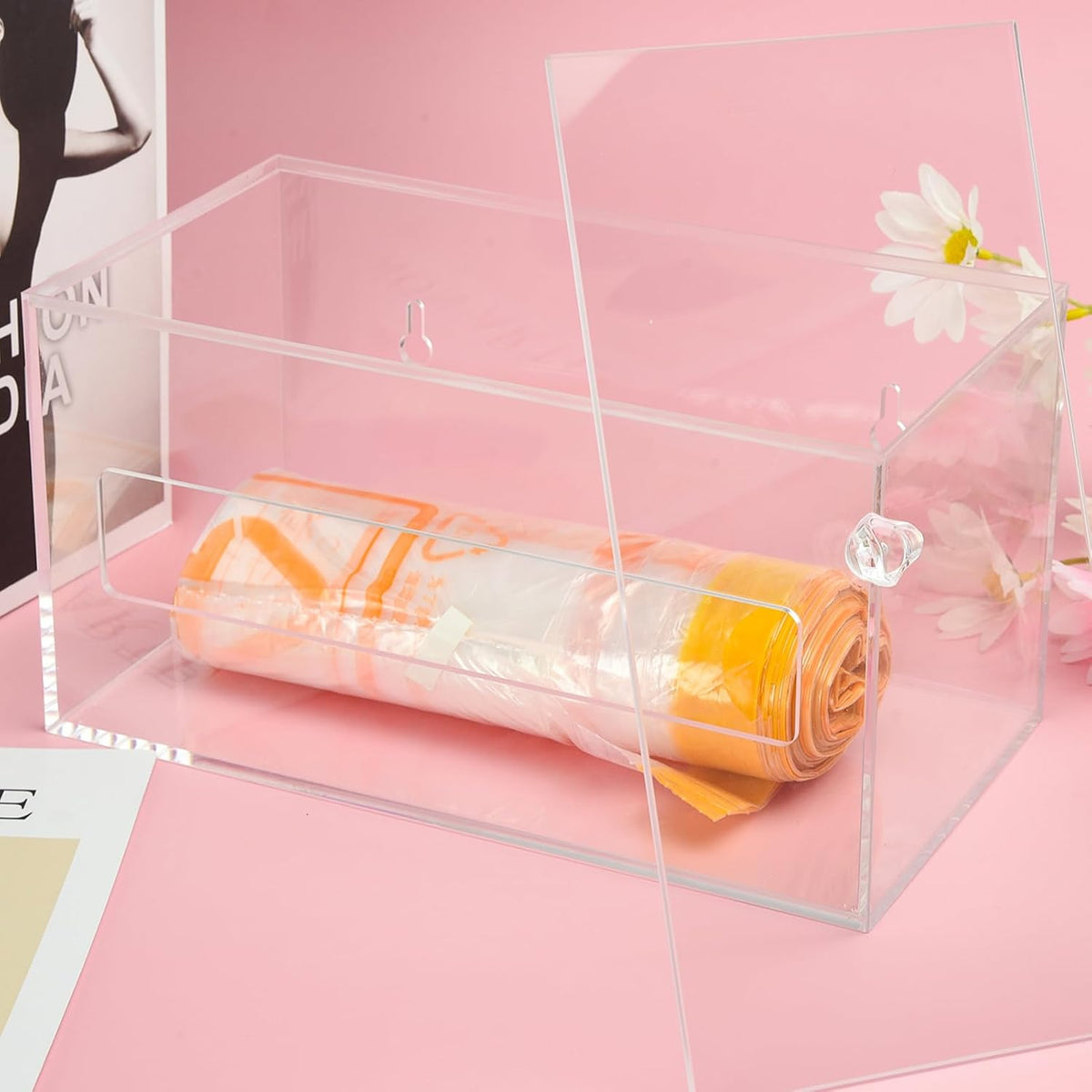 Trash Garbage Bag Holder Dispenser Clear Acrylic Organizer Wall Mount