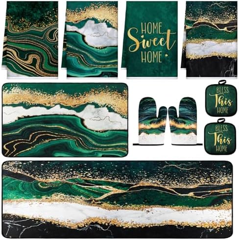 Fourluoo 10 Pcs Green Marble Kitchen Decor Accessories Set Kitchen