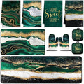 Fourluoo 10 Pcs Green Marble Kitchen Decor Accessories Set Kitchen