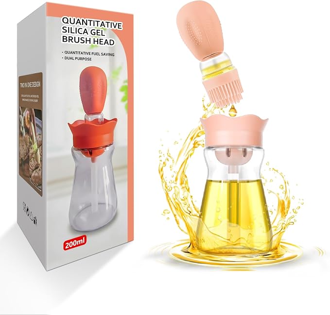 Oil Dispenser Bottle with Silicone Brush, 200ML 2 in 1 Silicone Dropper by BENTFINE