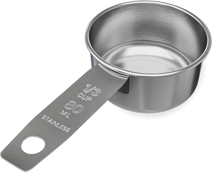1/3 Cup Stainless Steel Measuring Cup | Sturdy Metal 80 ml | 80 cc | 3 oz | by Knupp+Co.