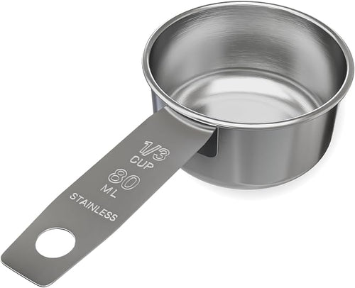 1/3 Cup Stainless Steel Measuring Cup | Sturdy Metal 80 ml | 80 cc | 3 oz | by Knupp+Co.