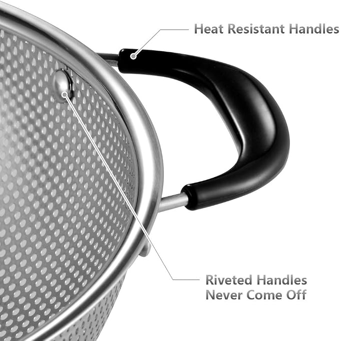 Tiawudi 18/8 Stainless Steel Colander, Easy Grip Micro-Perforated 5-Quart - Image 3