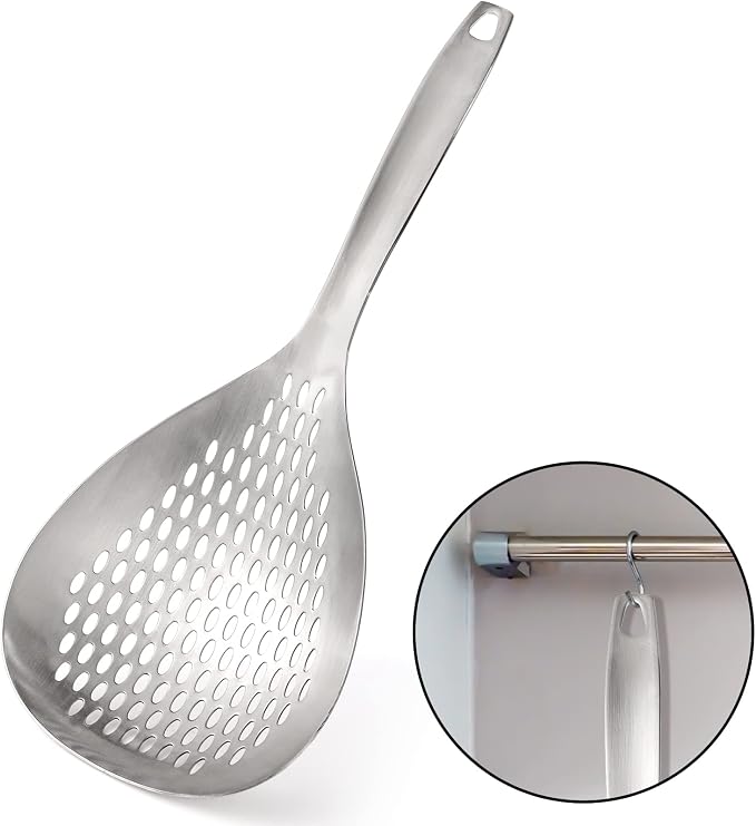2 Pack Skimmer Slotted Spoon, 13.6 Inch Large Stainless Steel Skimmer Ladle - Image 4
