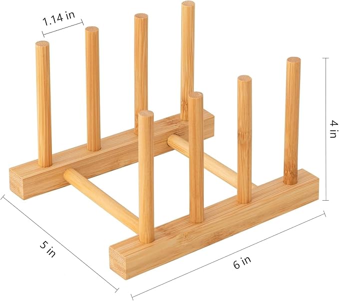 HBlife Bamboo Dish Plate Bowl Cup Book Pot Lid Cutting Board Drying Rack Stand - Image 2